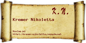 Kremer Nikoletta névjegykártya